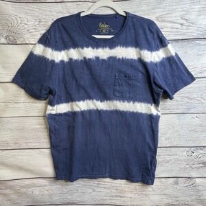 Boden Unisex Tie Die T-Shirt Size L Blue White Striped Cotton Beach Vacation
